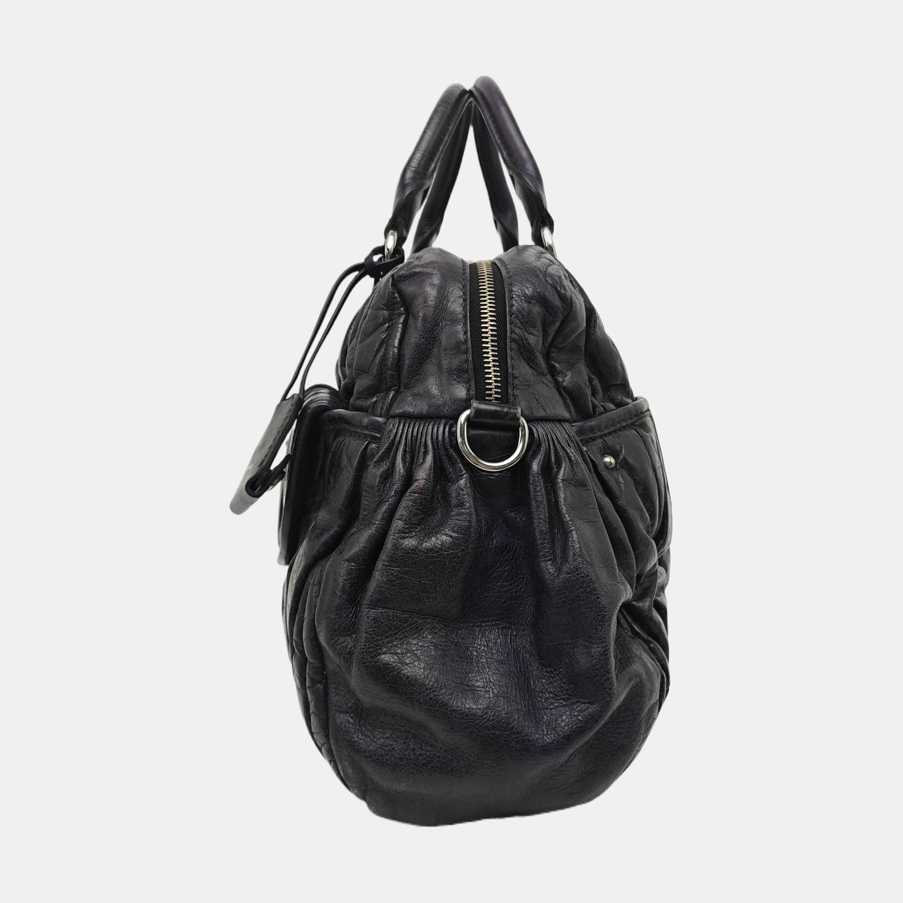 Quilted Lambskin Top Handle Bag Blue