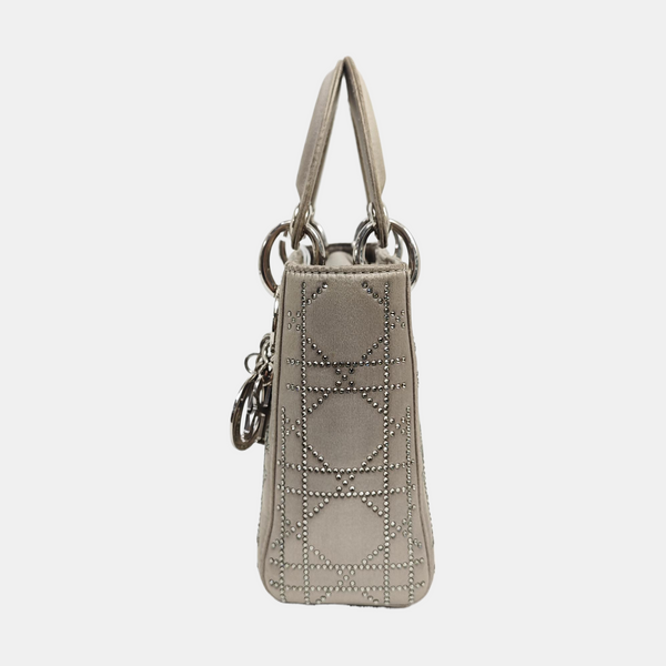 Lady Dior Mini Cannage Silk Satin Gray