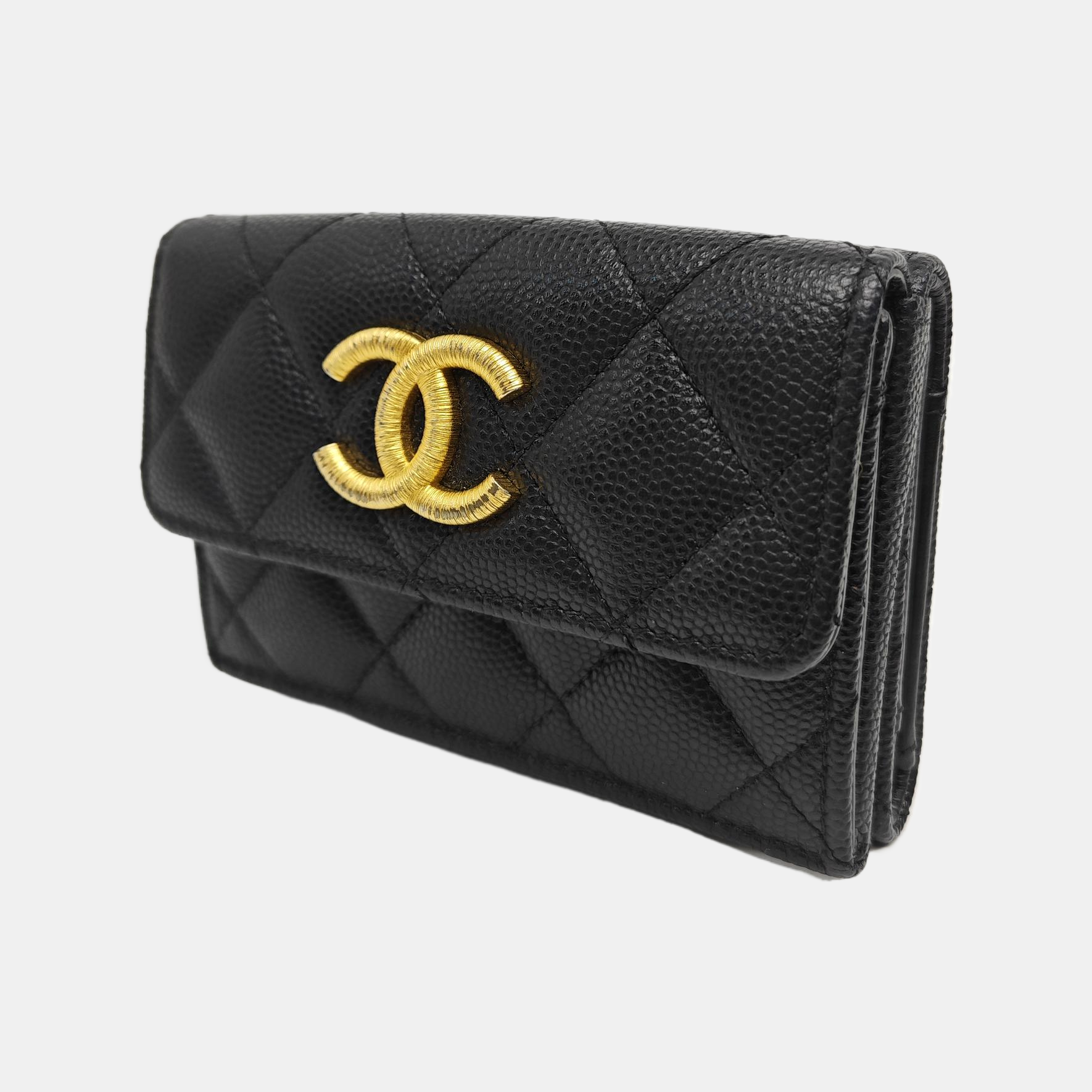 Quilted Grained Calfskin Wallet Black