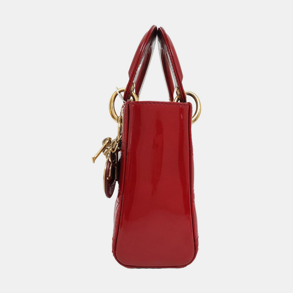 Lady Dior Mini Cannage Patent Calfskin Red