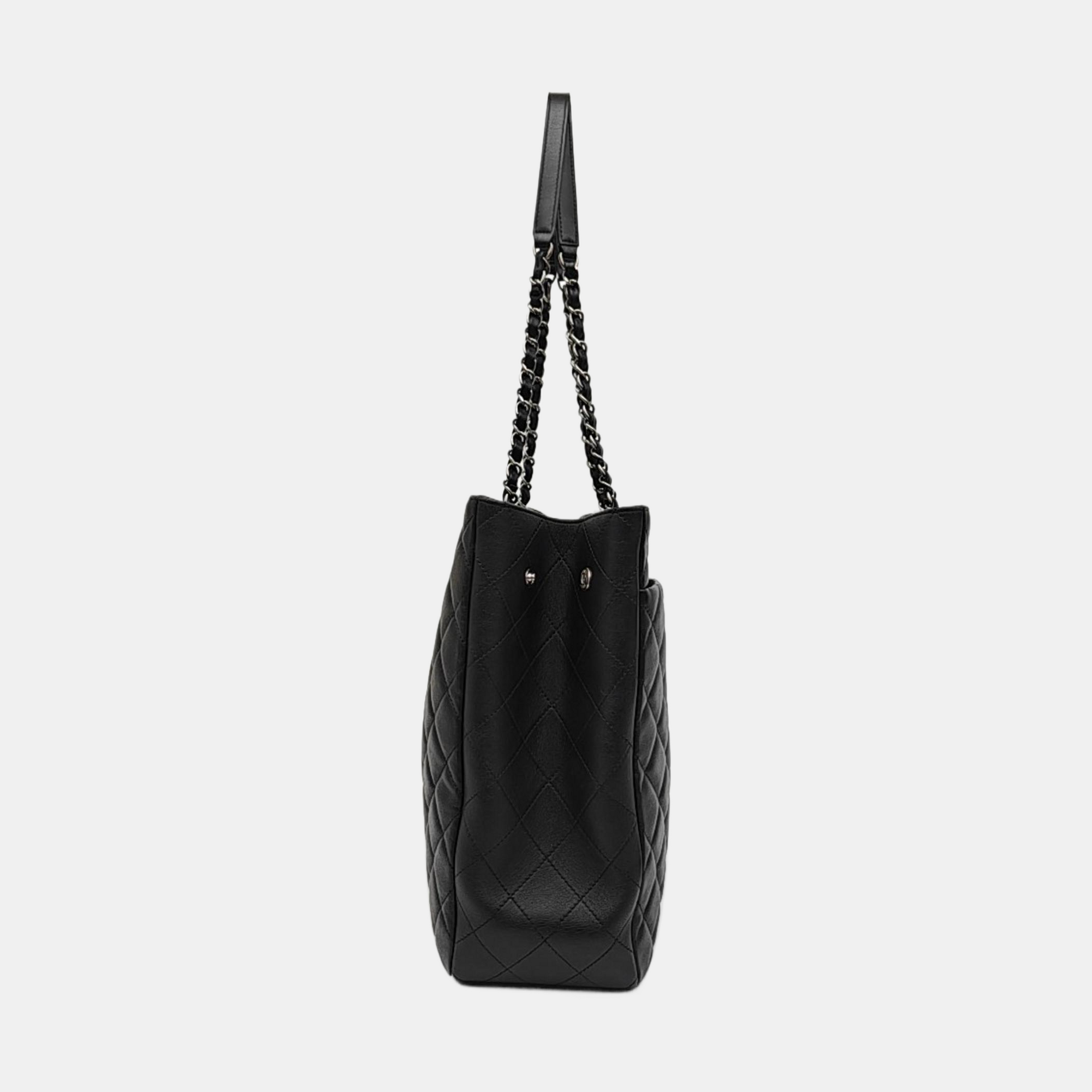 Quilted Calfskin Tote Bag Large Black