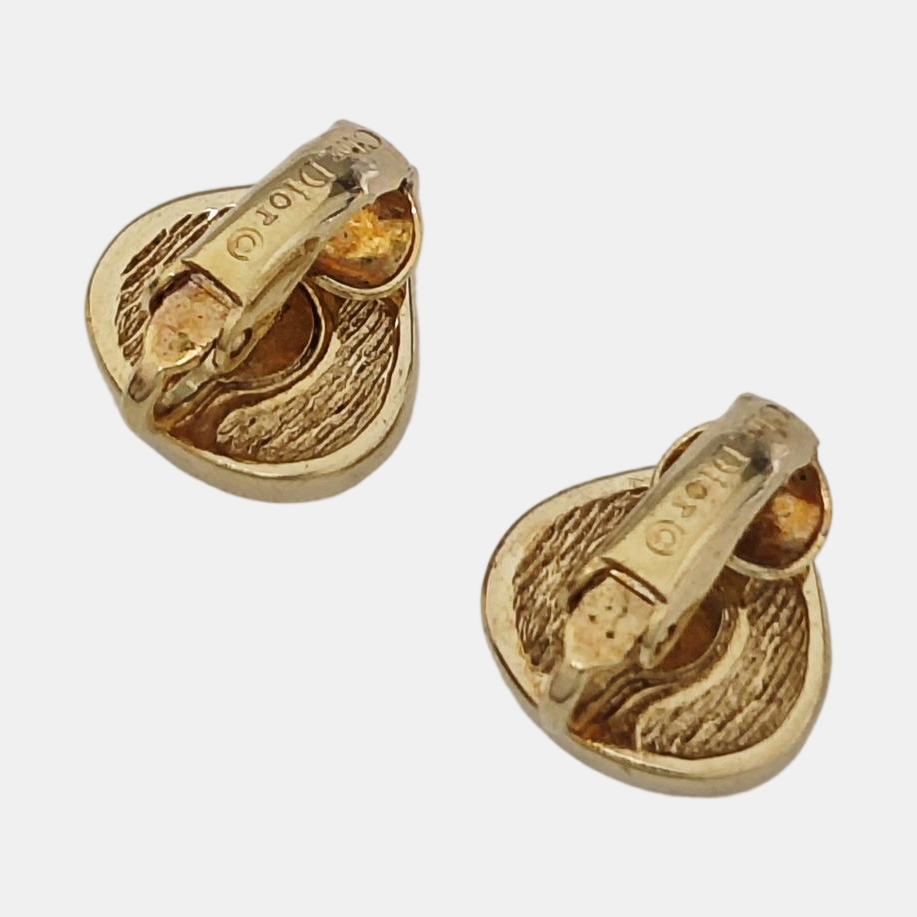 Dior Oblique Metal Gold Clip On Earrings