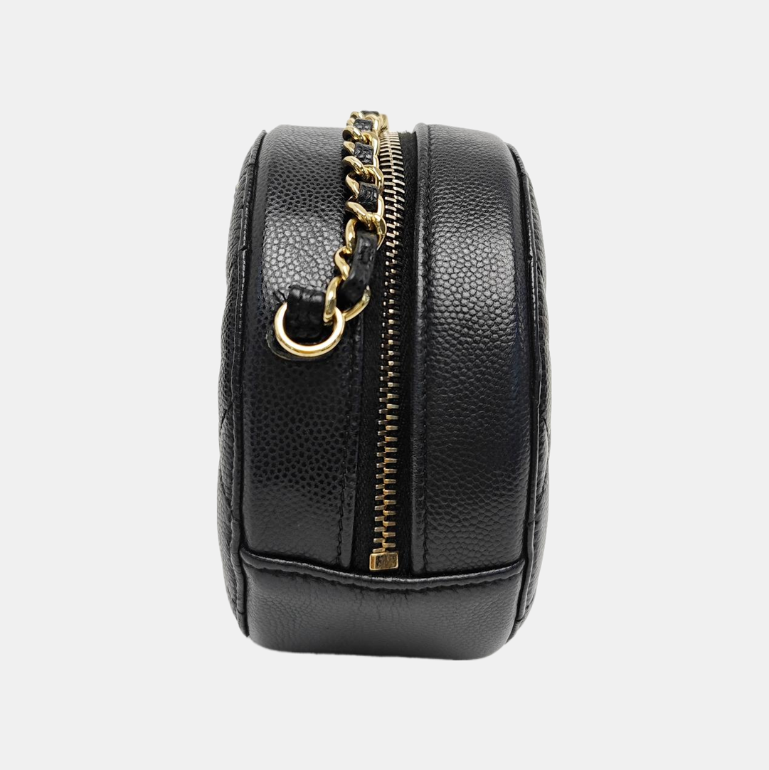 Quilted Grained Calfskin Shoulder Bag Black