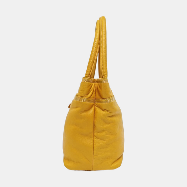 Leather Top Handle Bag Yellow