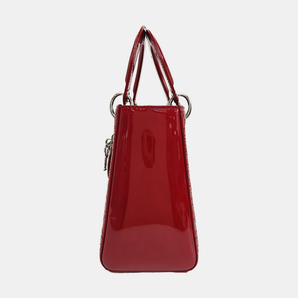 Lady Dior Medium Cannage Patent Leather Red