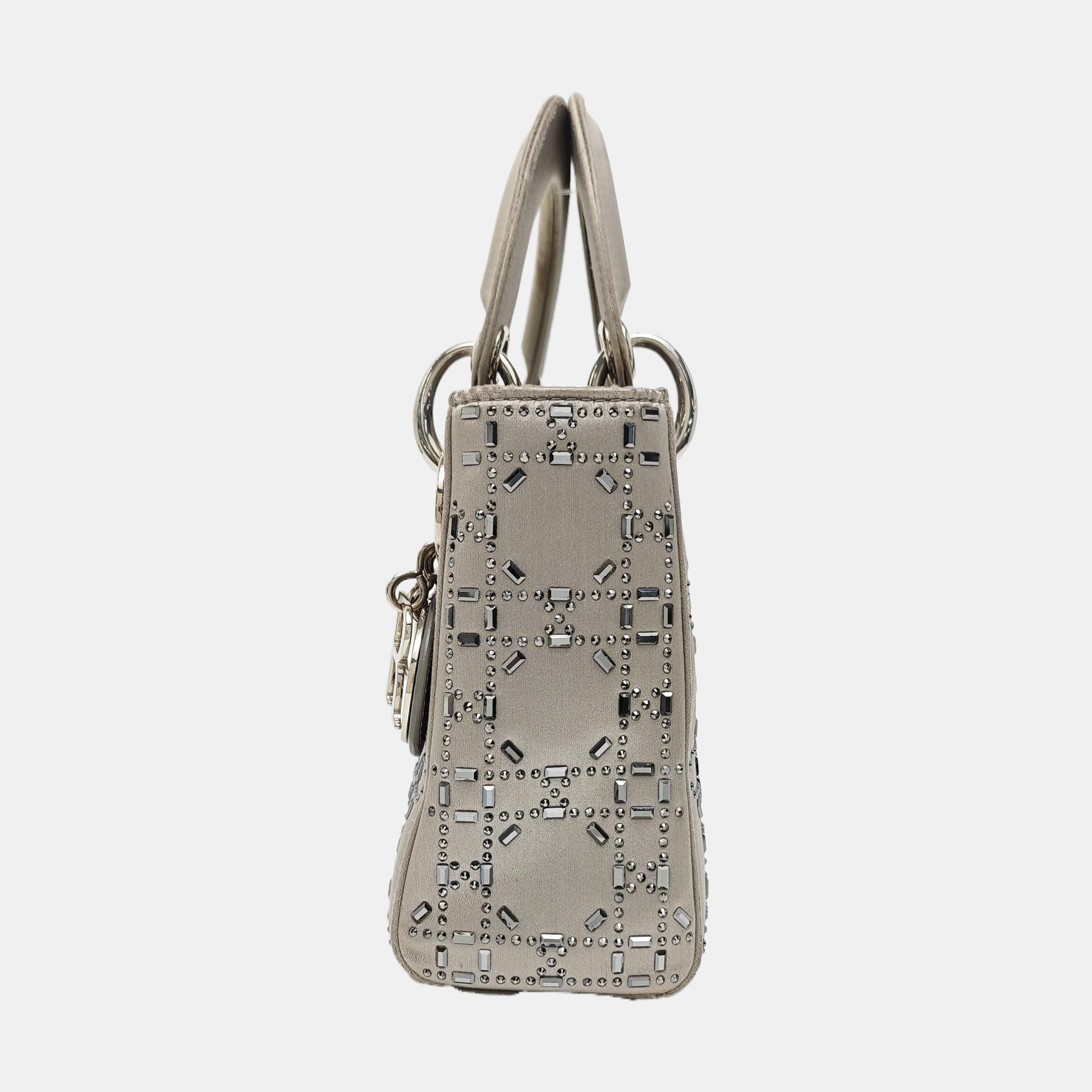 Lady Dior Mini Cannage Silk Satin Gray