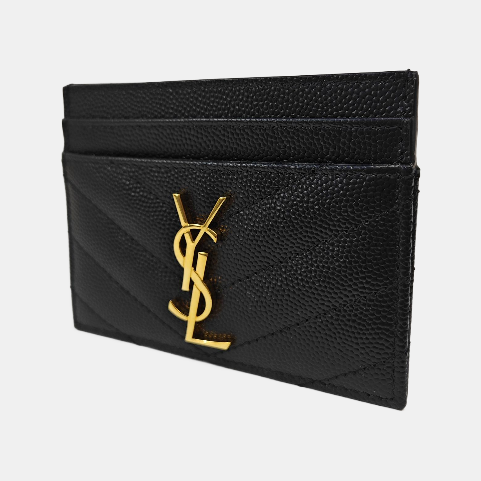 MONOGRAM Chevron Calfskin Black Card Holder