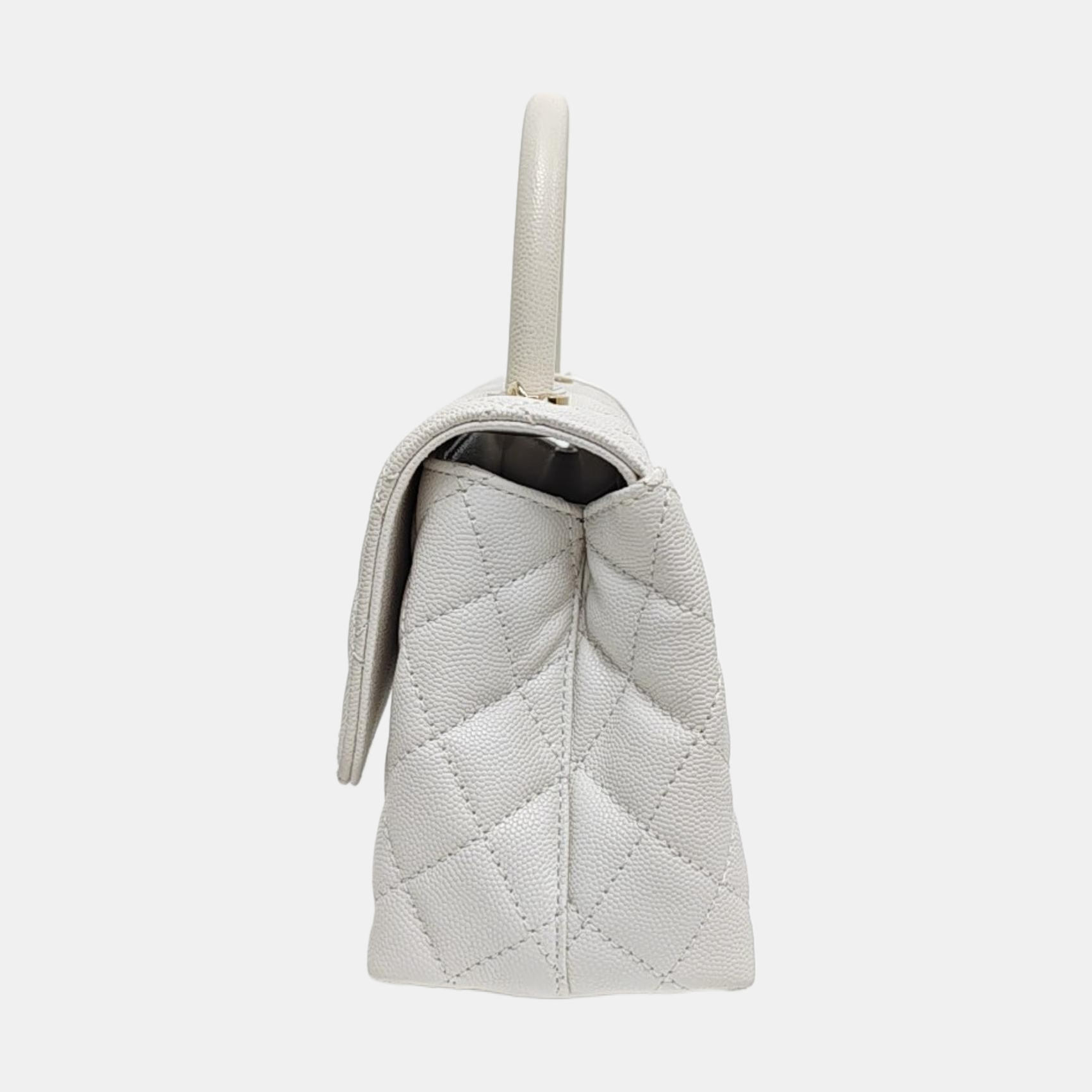 COCO HANDLE Small Quilted Grained Calfskin White