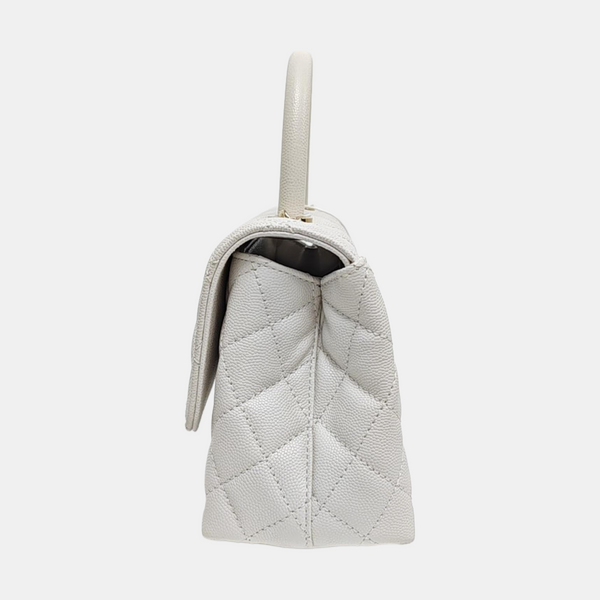 COCO HANDLE Small Quilted Grained Calfskin White