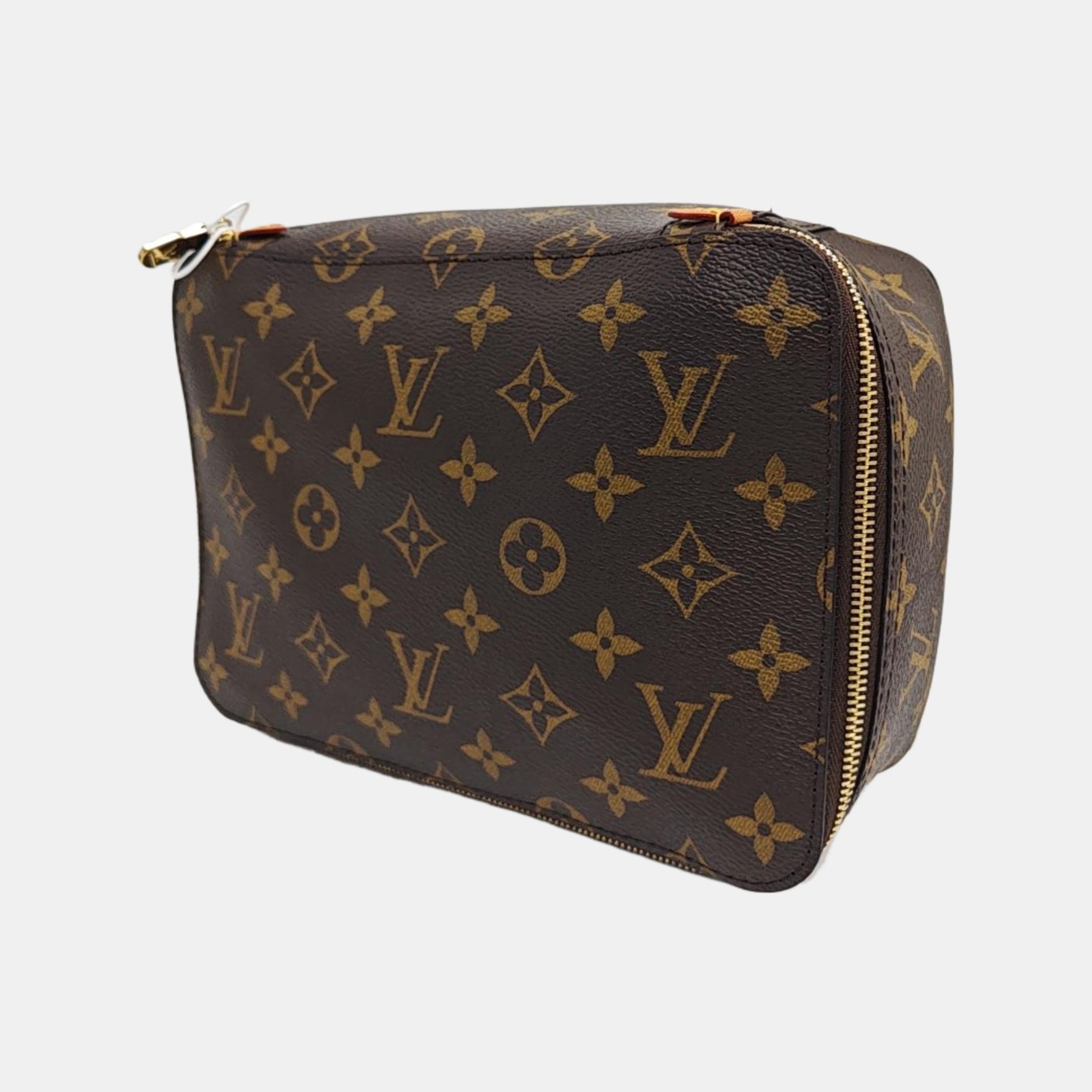 Monogram Coated Canvas Clutch Brown