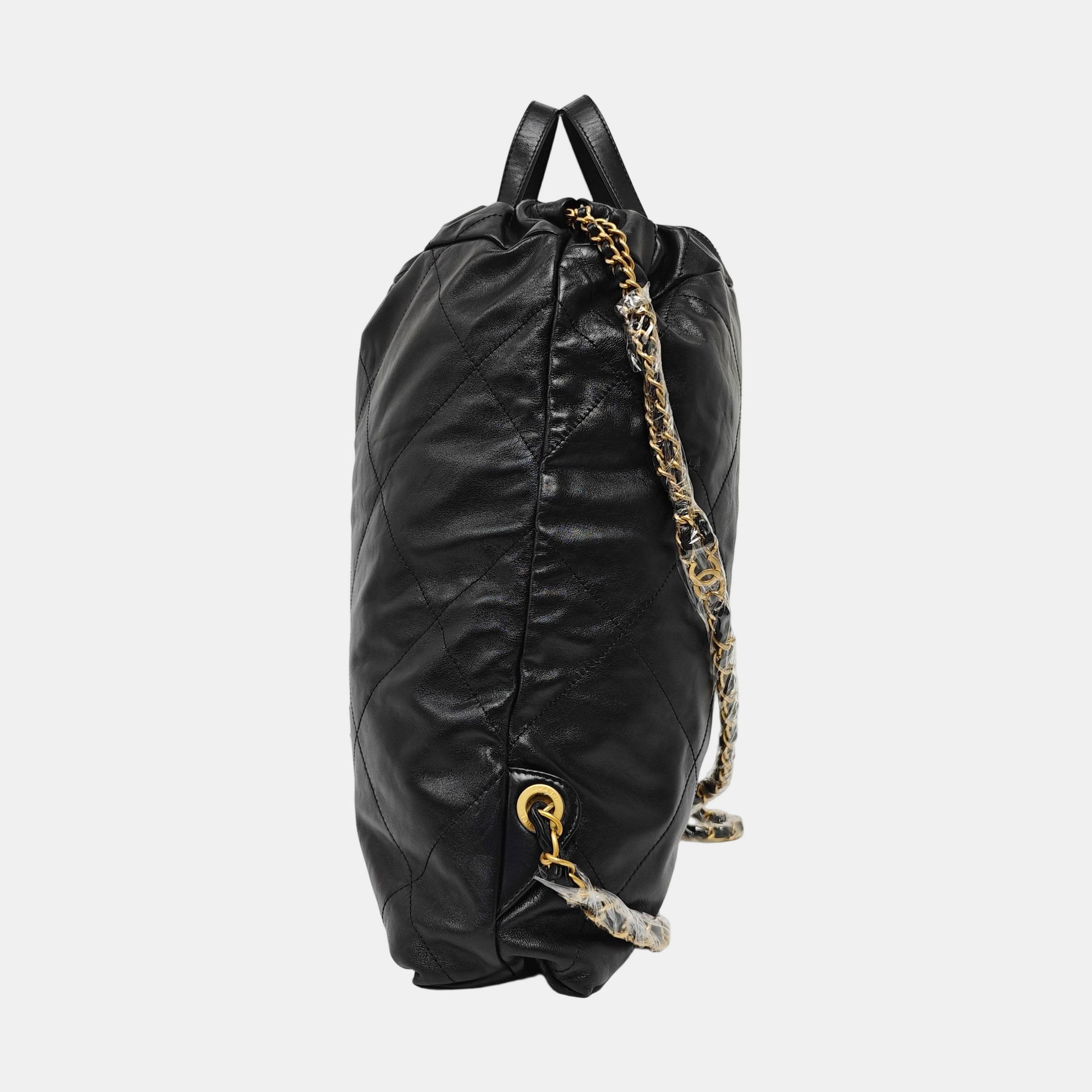 CHANEL 22 Piel de becerro acolchada grande negra