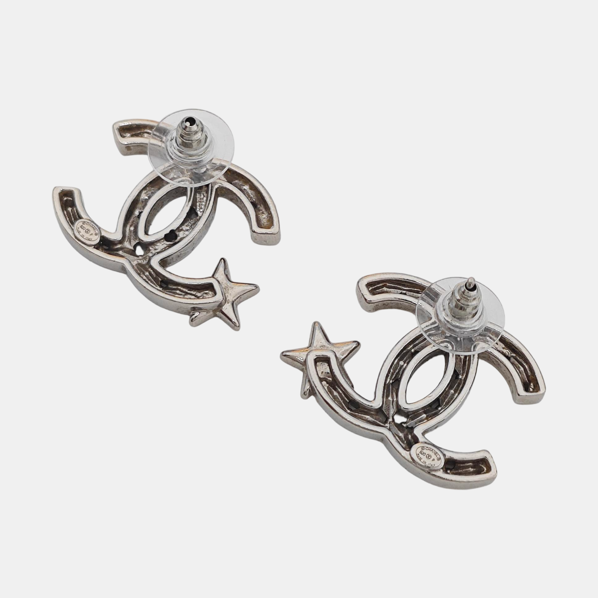 CC Logo Metal Silver Stud Earrings