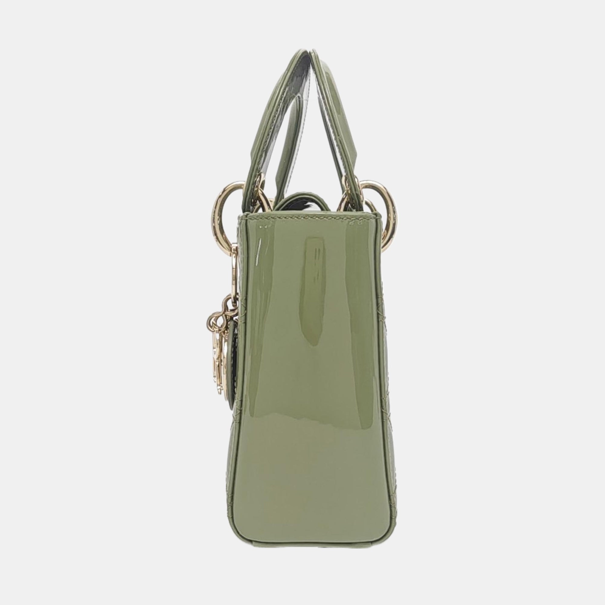 Authenticated pre-owned  Lady Dior Mini Quilted Patent Calfskin Green - Tote Bag at Looply