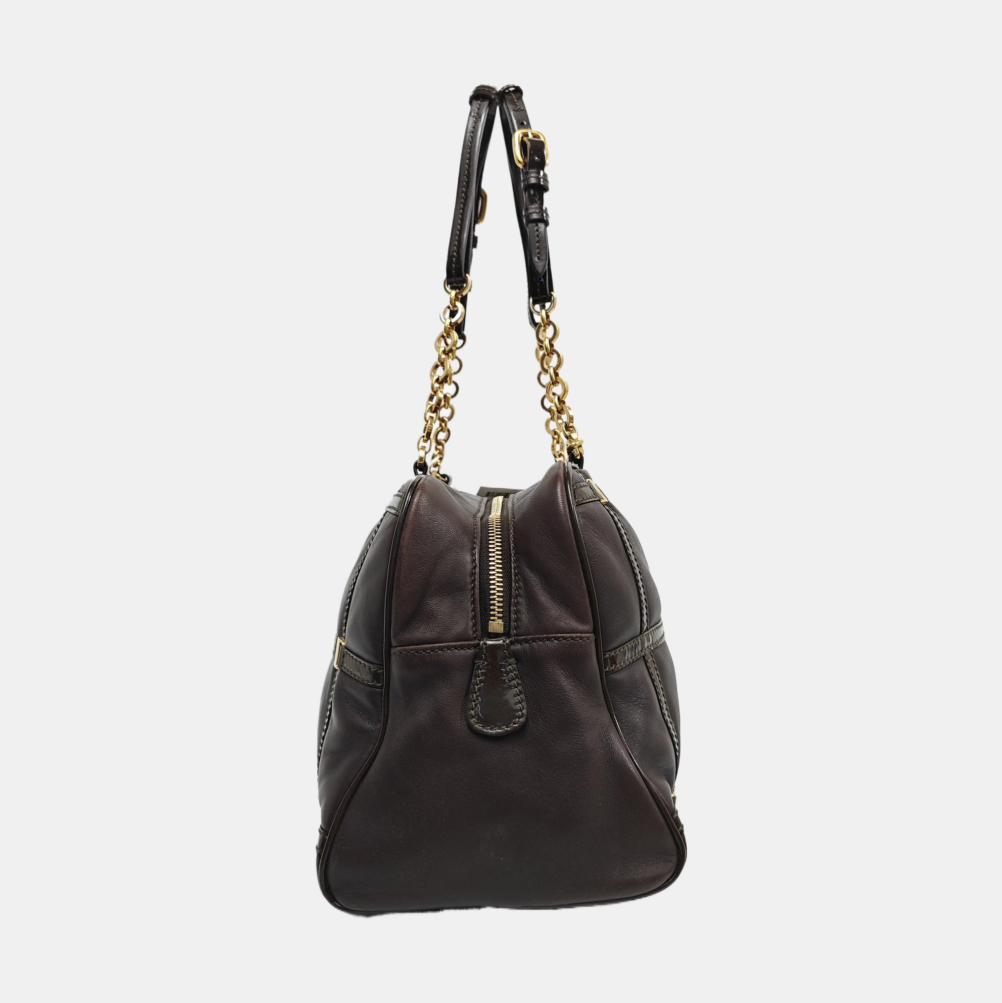 Quilted Calfskin Top Handle Bag Brown
