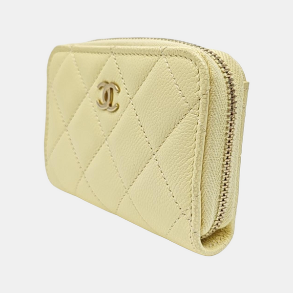 Quilted Grained Calfskin Card Holder Yellow