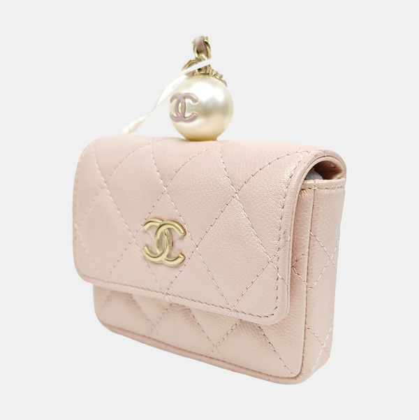 Quilted Grained Calfskin Shoulder Bag Small Pink