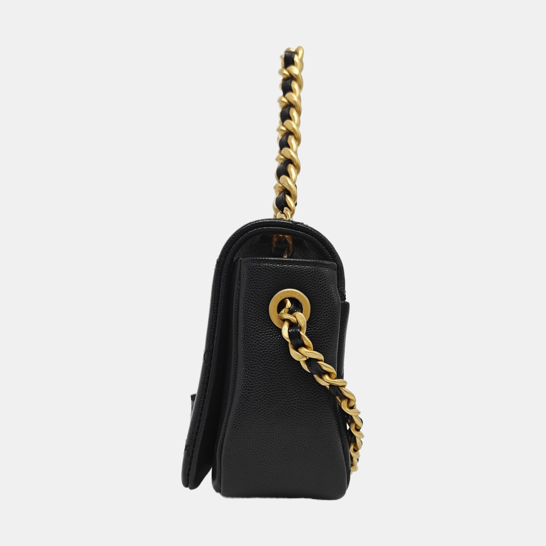Quilted Grained Calfskin Shoulder Bag Black