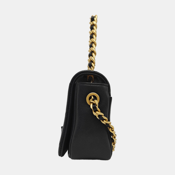 Quilted Grained Calfskin Shoulder Bag Black