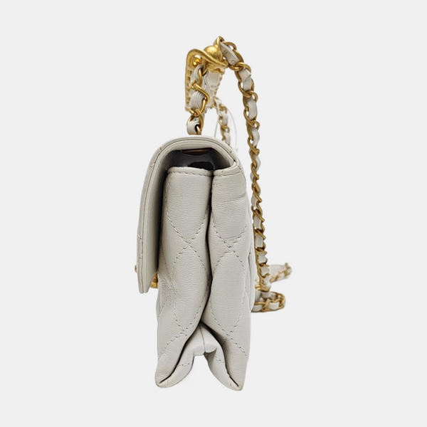 Quilted Lambskin Shoulder Bag White