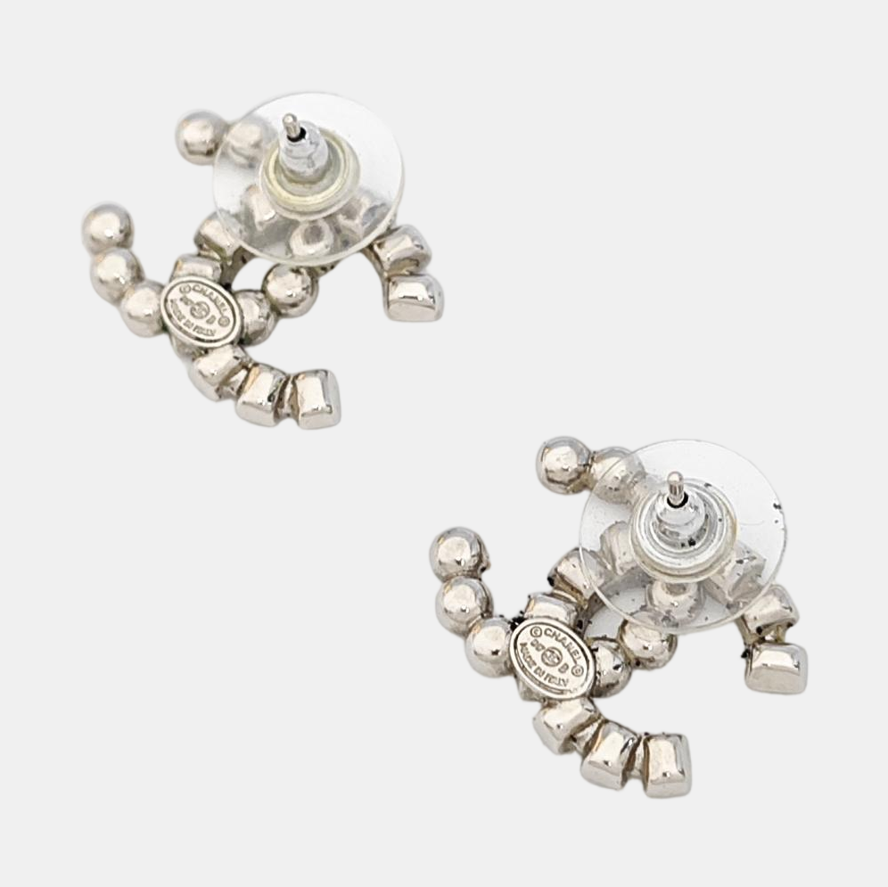 CC Logo Metal Silver Stud Earrings