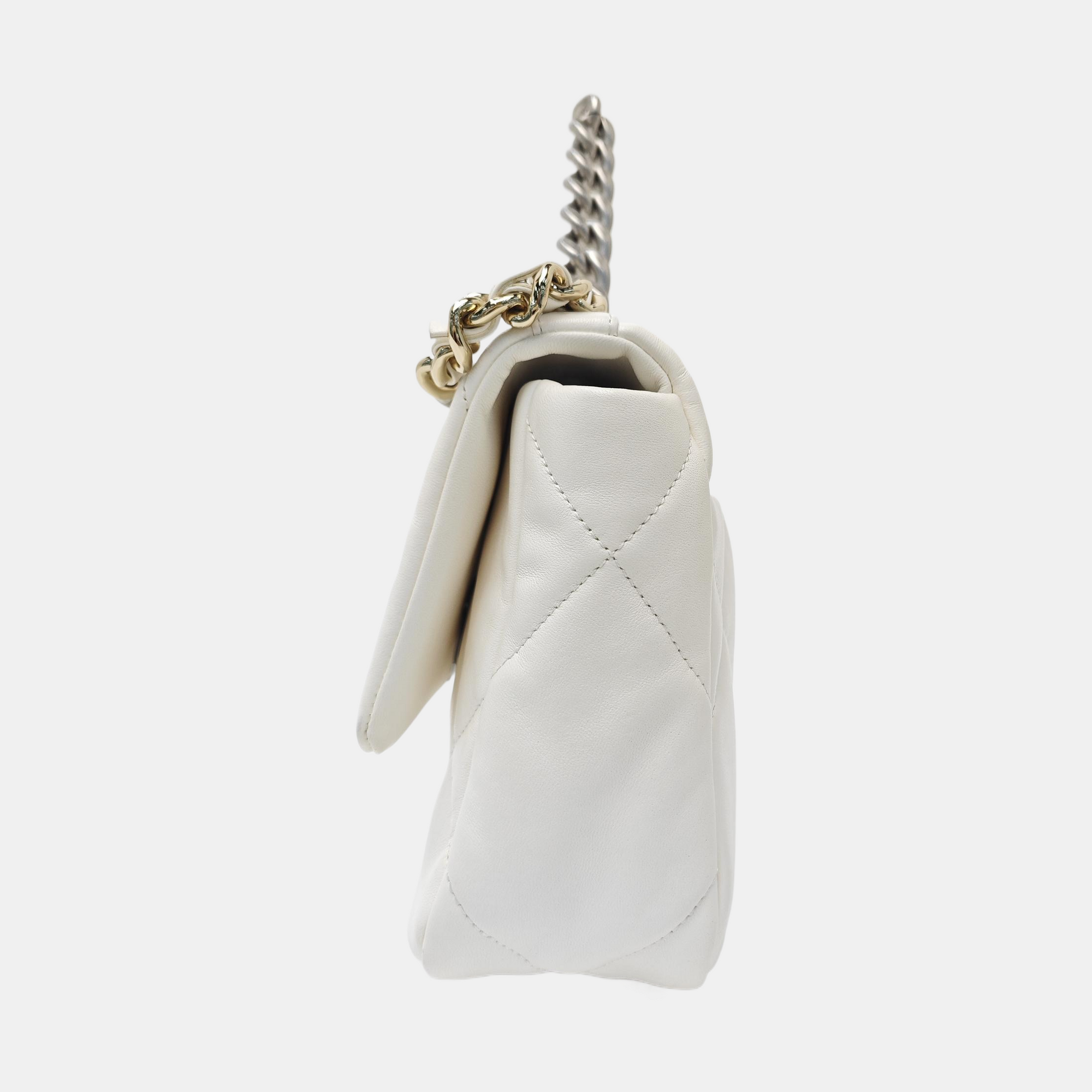 CHANEL 19 Small Quilted Lambskin White