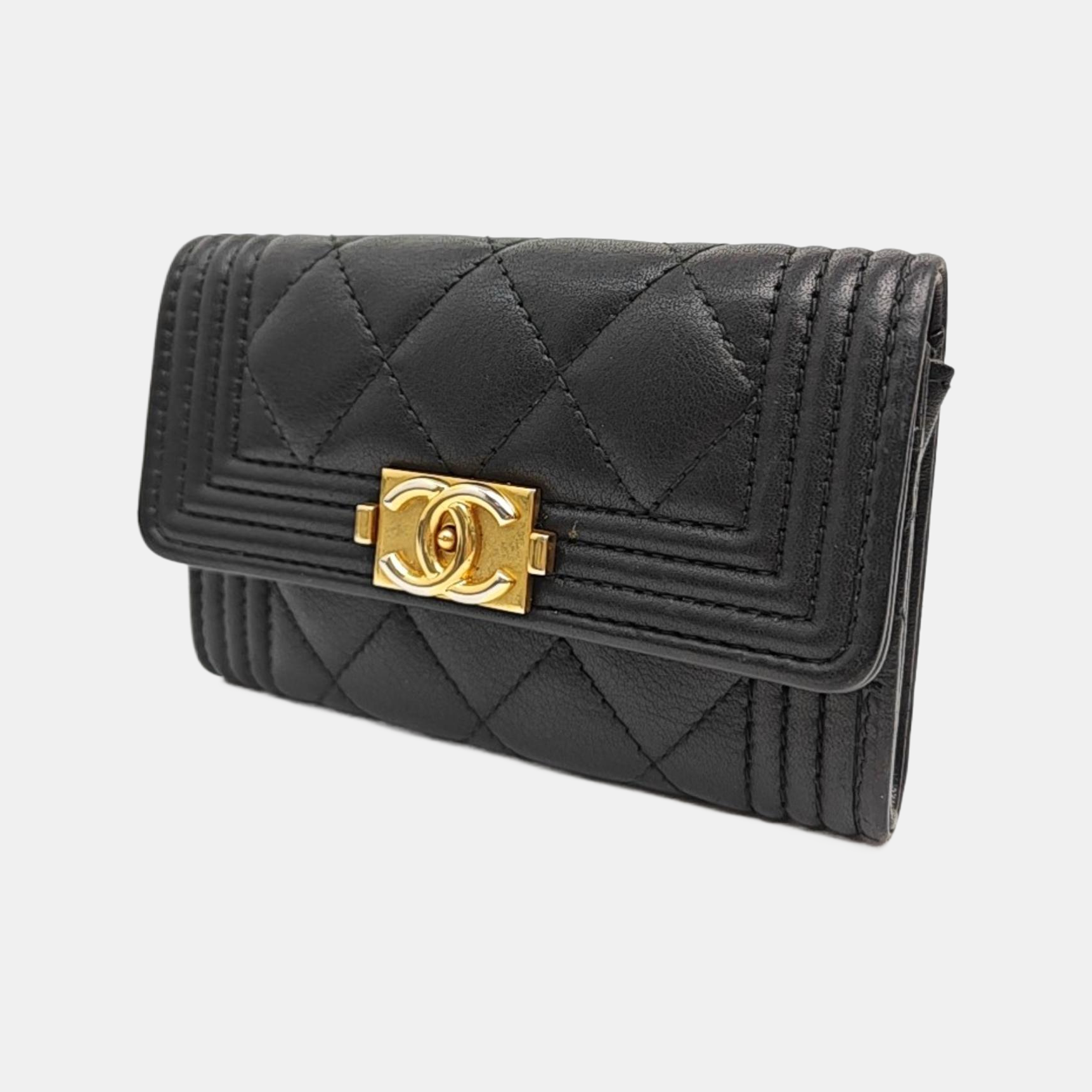 BOY CHANEL Quilted Calfskin Black Card Holder