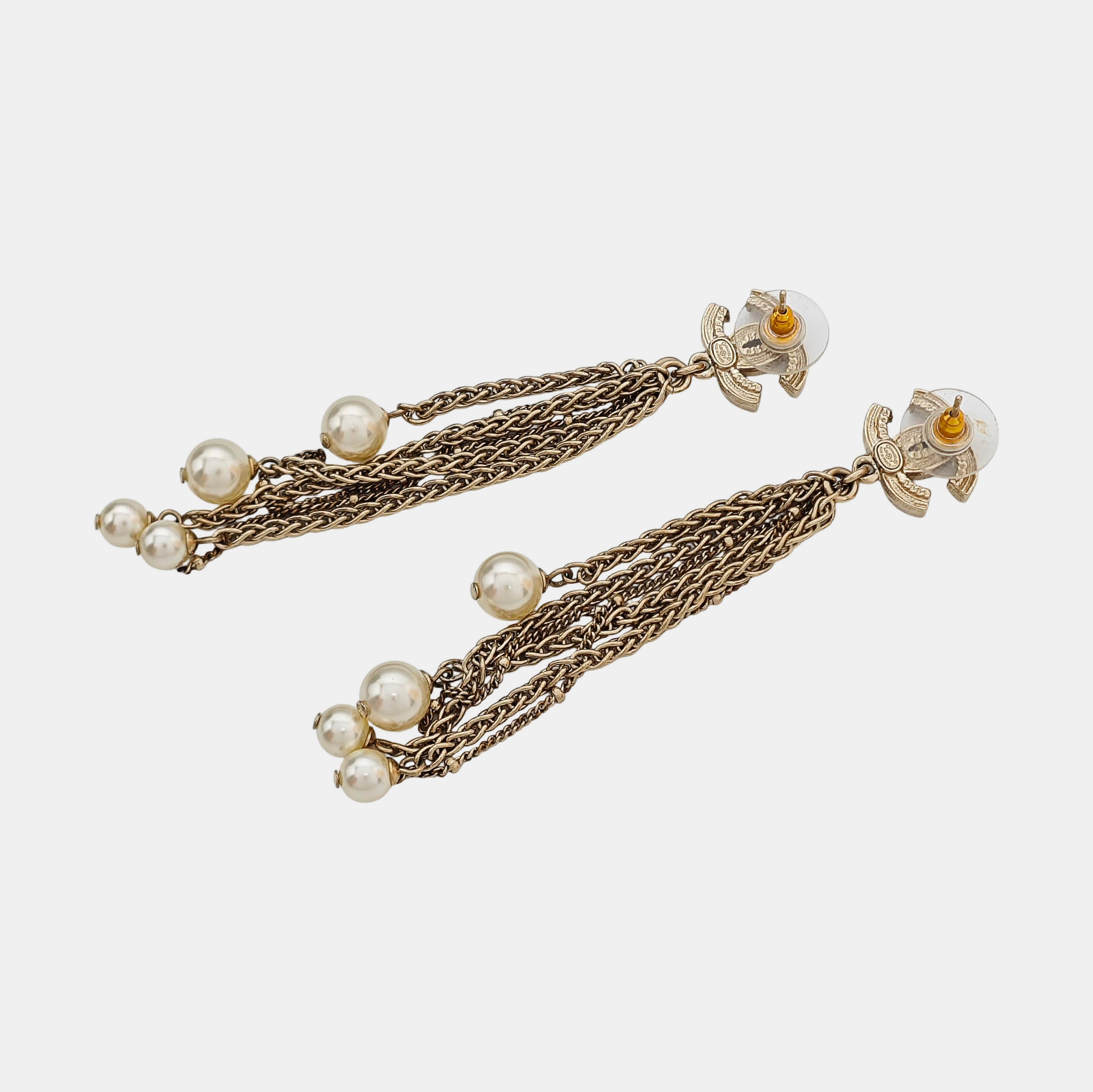 CC Logo Metal Gold Stud Earrings