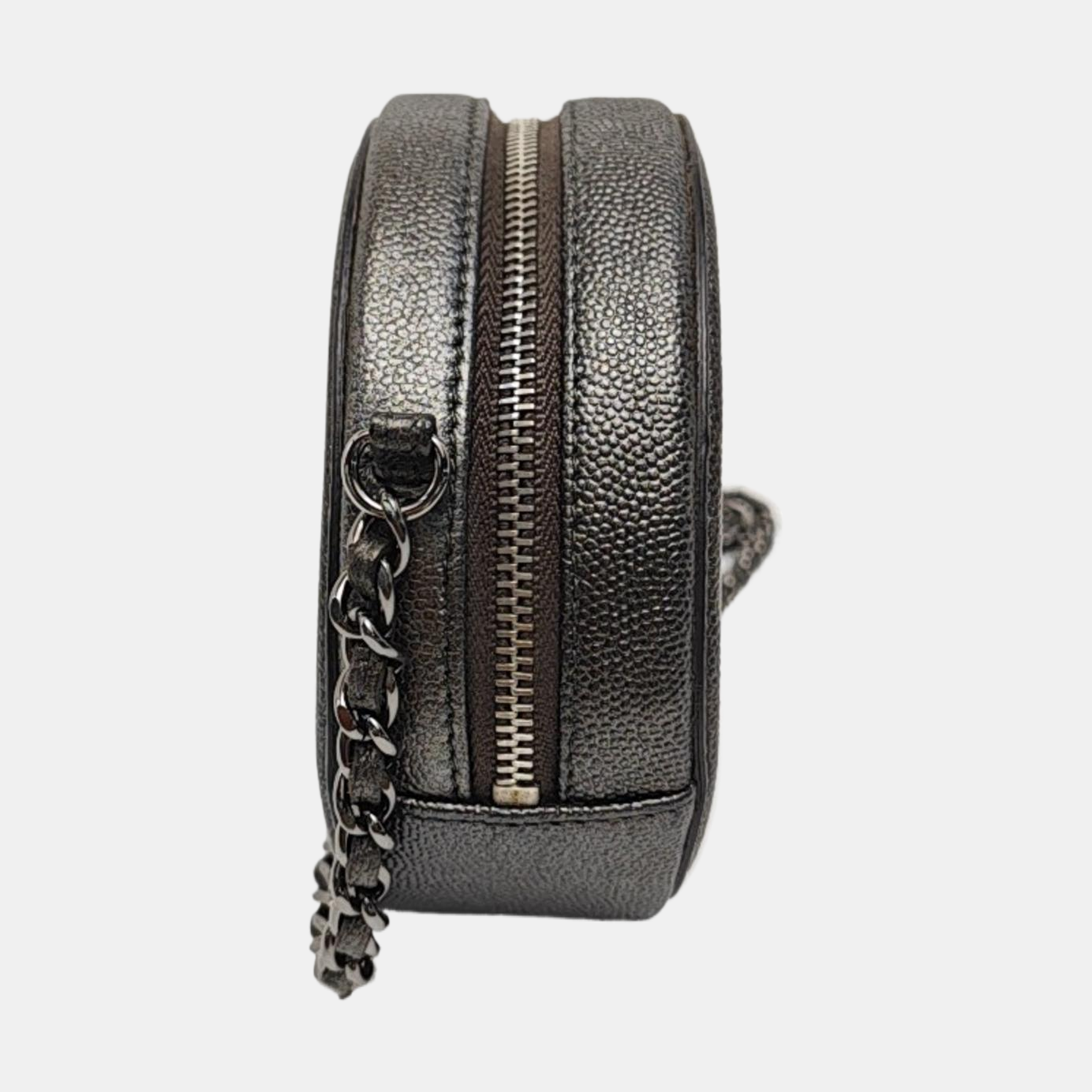 Quilted Grained Calfskin Shoulder Bag Gray