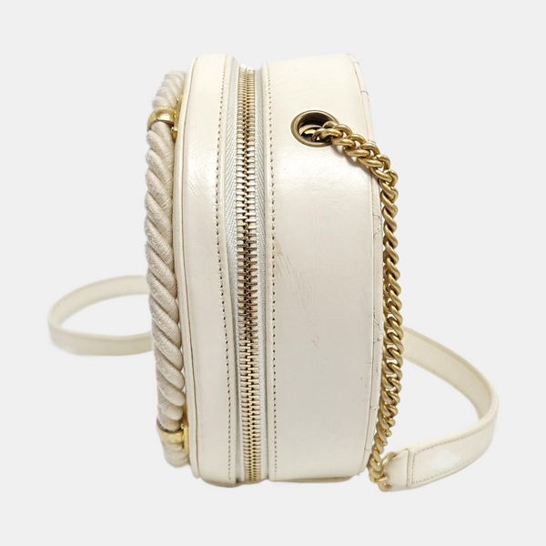 ROUND Quilted Calfskin White