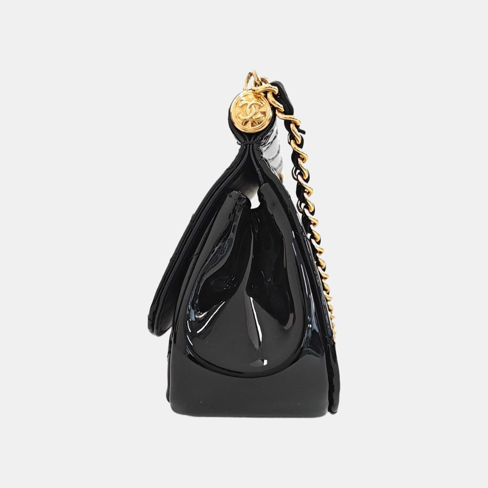 Quilted Patent Leather Shoulder Bag Black