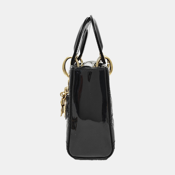 Lady Dior Mini Cannage Patent Leather Black