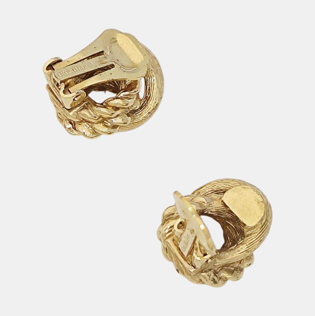 Twist Round Metal Gold Clip On Earrings