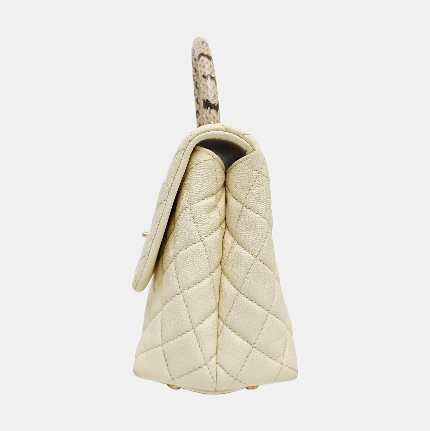 COCO HANDLE Medium Quilted Grained Calfskin Beige