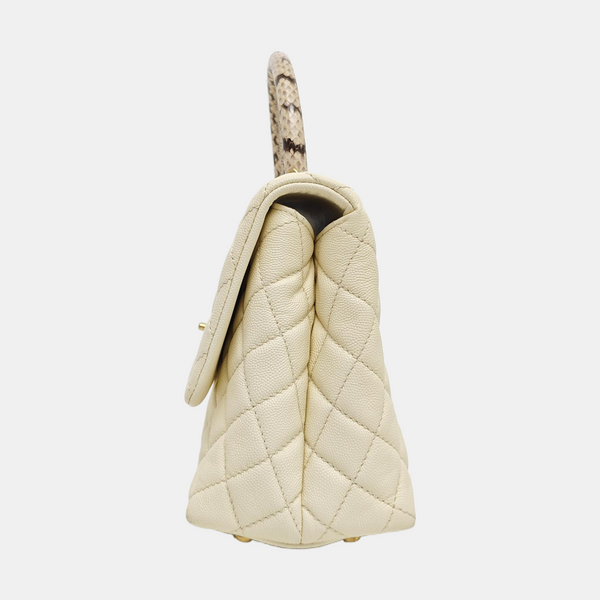 COCO HANDLE Medium Quilted Grained Calfskin Beige