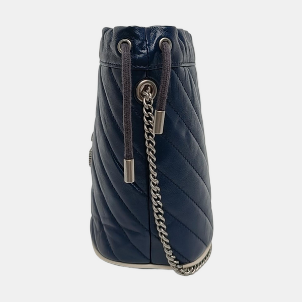 Authenticated pre-owned  GG Marmont Mini Quilted Calfskin Blue - Bucket Bag at Looply