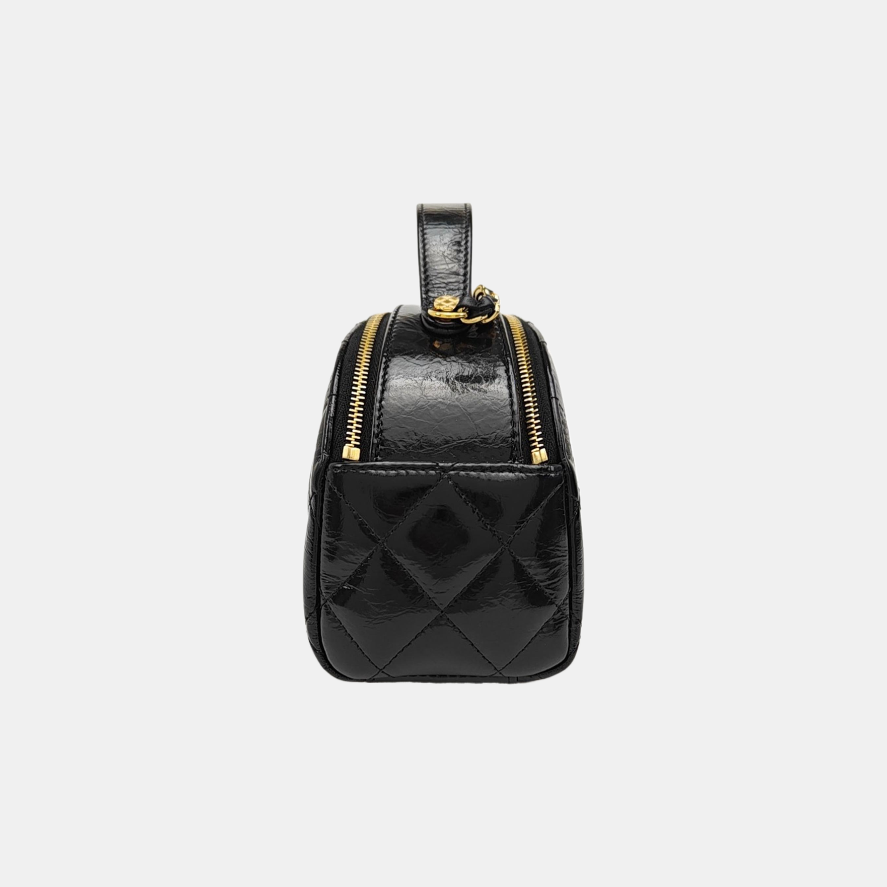 Quilted Patent Leather Shoulder Bag Black