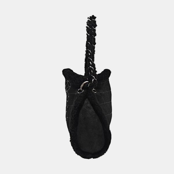 Quilted Fabric Top Handle Bag Black