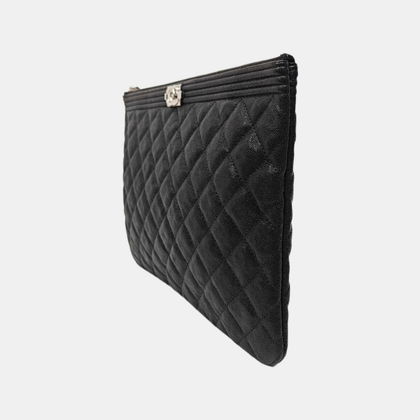BOY CHANEL Large Quilted Grained Calfskin Black
