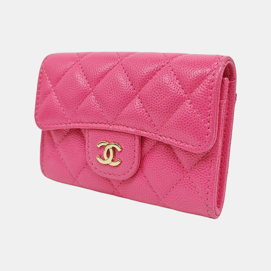 CLASSIC FLAP Quilted Grained Calfskin Pink Card Holder