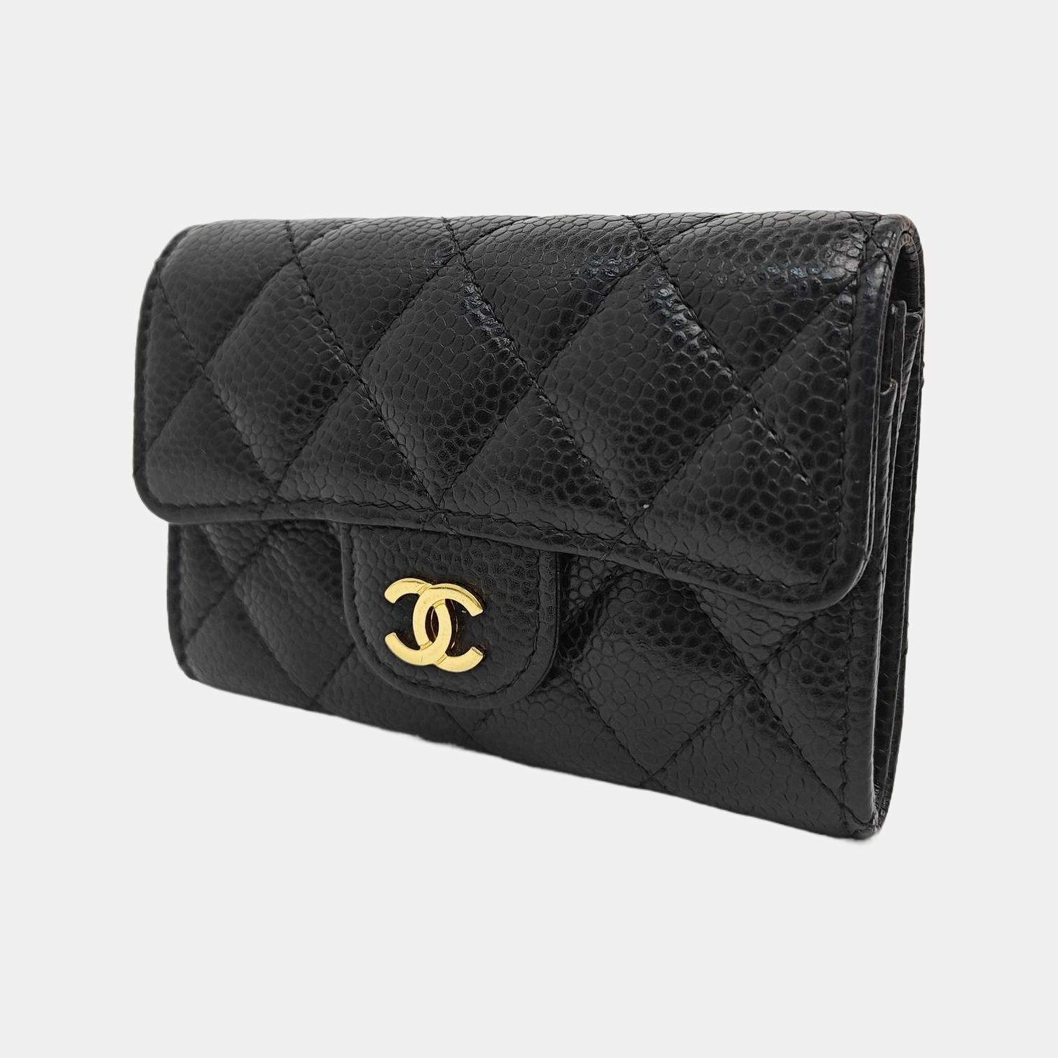 CLASSIC FLAP Quilted Grained Calfskin Black Card Holder