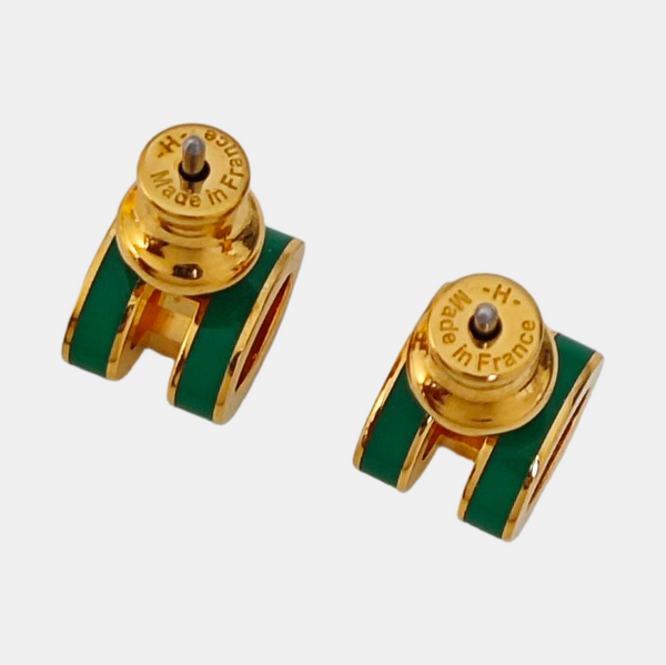 Pop H Metal Green Stud Earrings