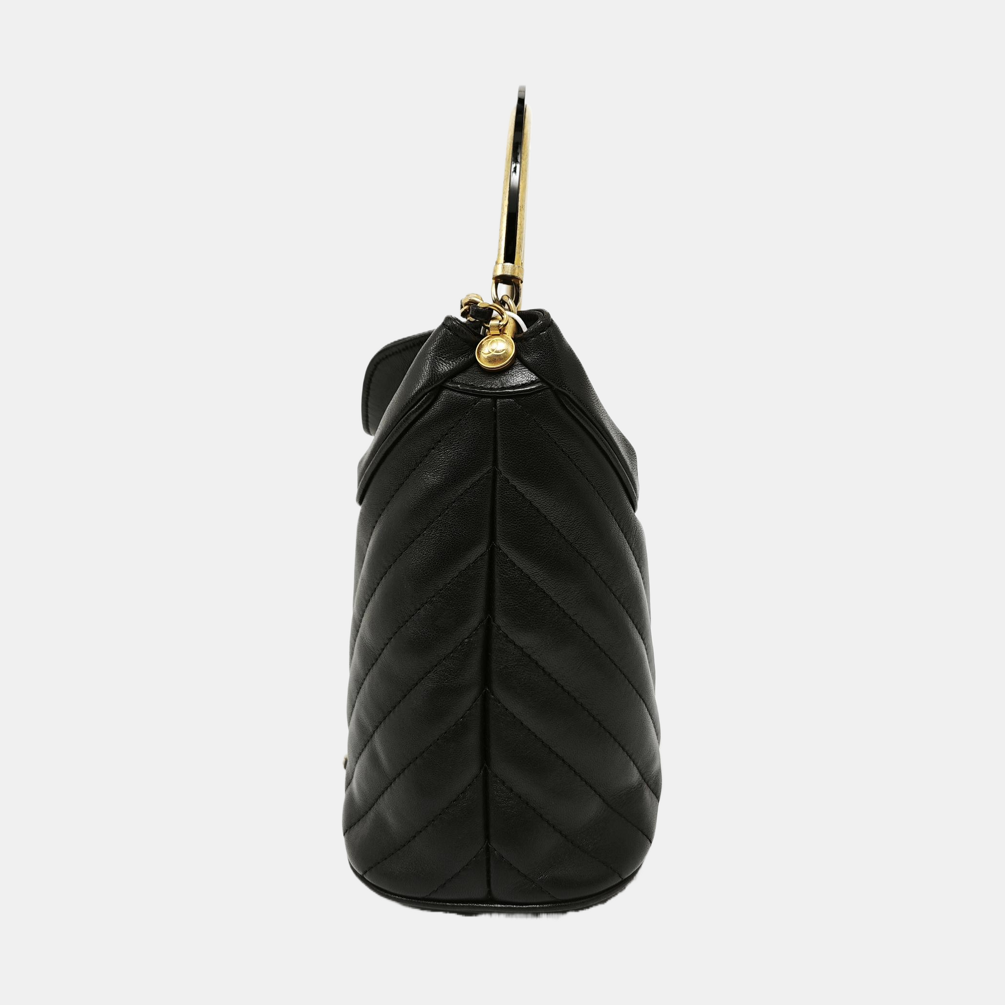 Quilted Calfskin Bucket Bag Black