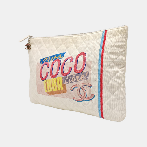 Quilted Canvas Clutch White
