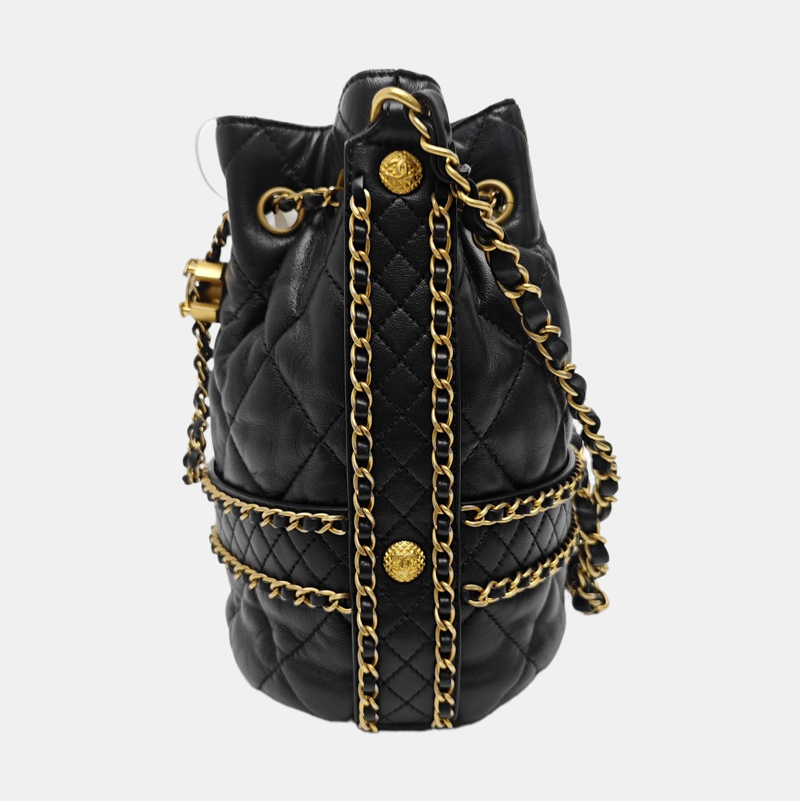 DRAWSTRING Large Quilted Lambskin Black