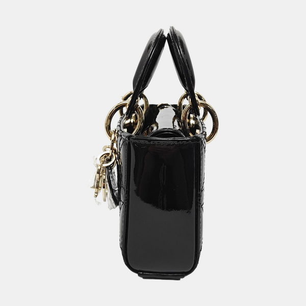 Lady Dior Super Mini Cannage Patent Leather Black
