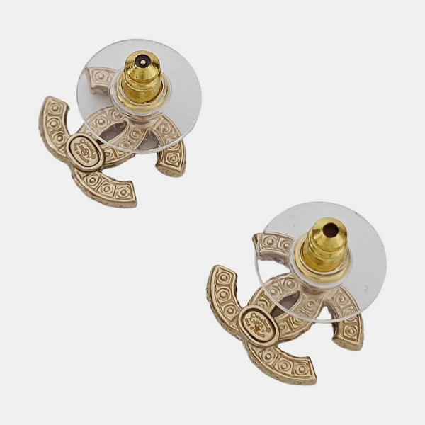 CC Logo Metal Gold Stud Earrings