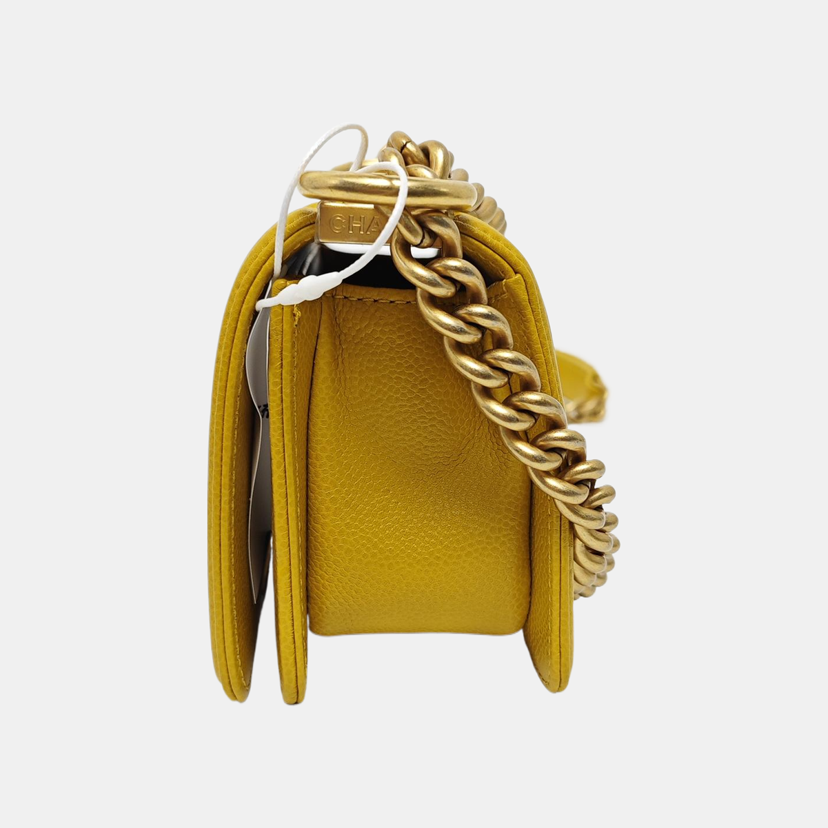 Authenticated pre-owned  BOY CHANEL Quilted Grained Calfskin Yellow - Shoulder Bag at Looply