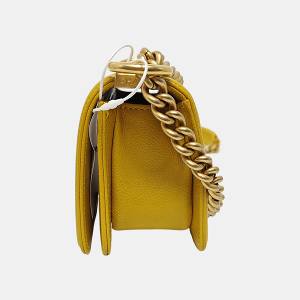 Authenticated pre-owned  BOY CHANEL Quilted Grained Calfskin Yellow - Shoulder Bag at Looply
