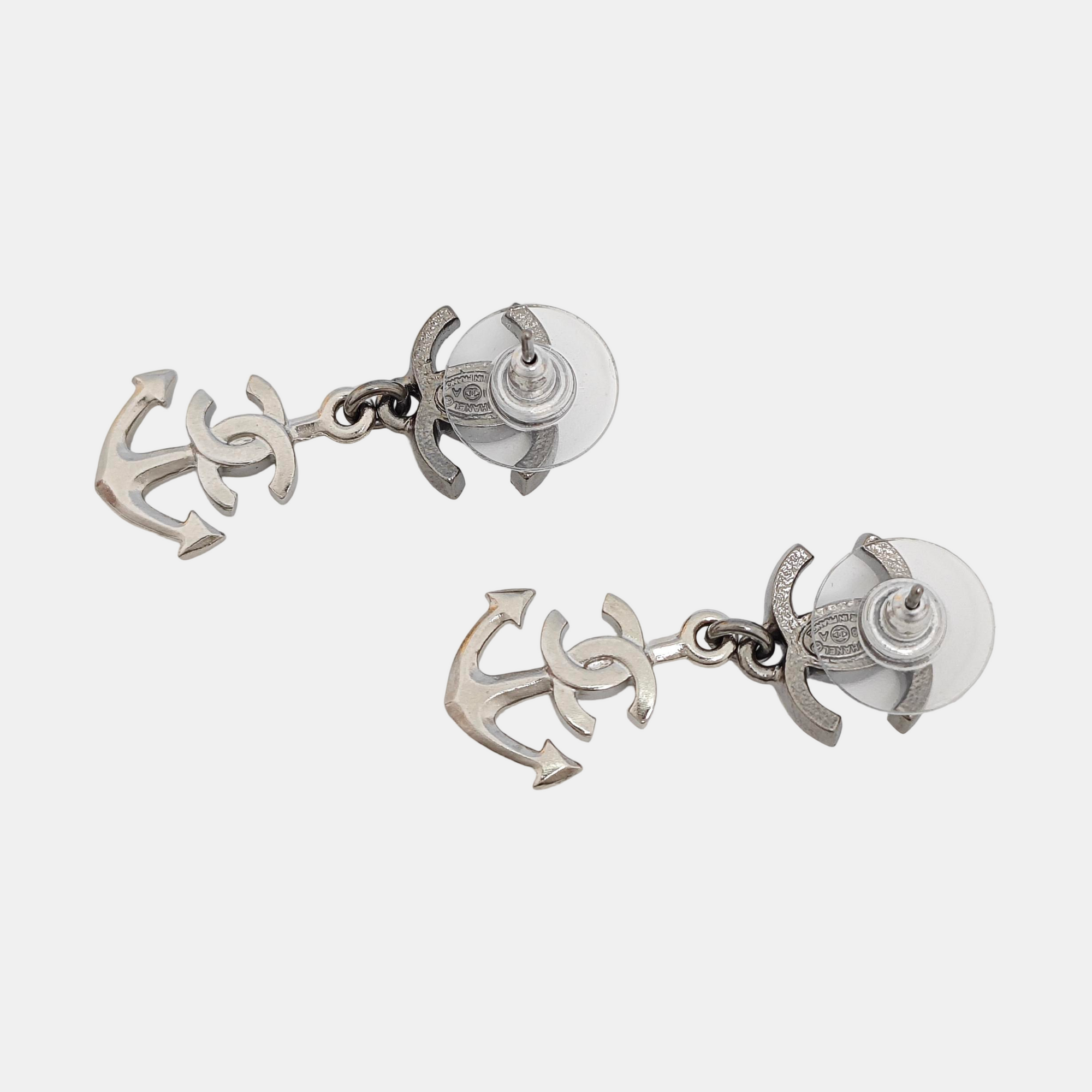 CC Logo Metal Silver Earrings