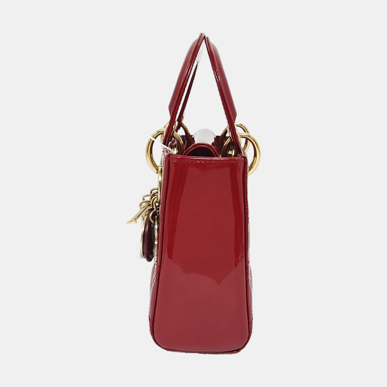 Authenticated pre-owned  Lady Dior Mini Quilted Patent Leather Red - Tote Bag at Looply